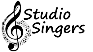 A black treble clef with musical notes swirling around it and the title "Studio Singers".