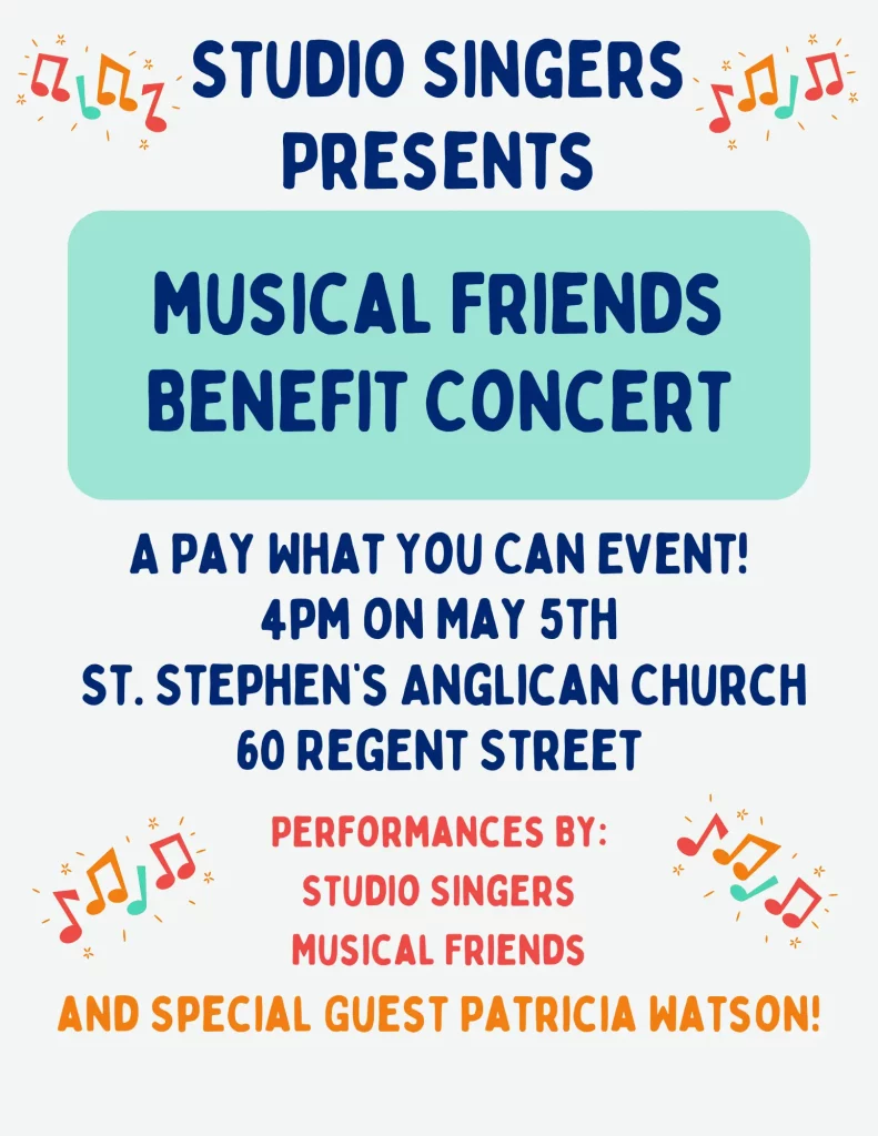 A fun poster for the 2024 Musical Friends Benefit hosted by Studio Singers
